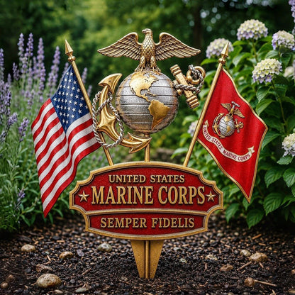 🎖️-US Marine Corps Semper Fidelis Tribute Garden Stake - ✈️