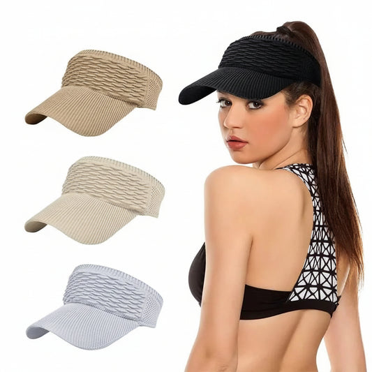 Visera solar de 2 unidades para mujer, abierta por arriba, transpirable, con protección UV y coleta alta