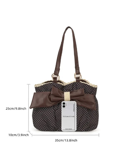 Trendy Fashion Large Capacity Polka Dot Bow Decor Bag