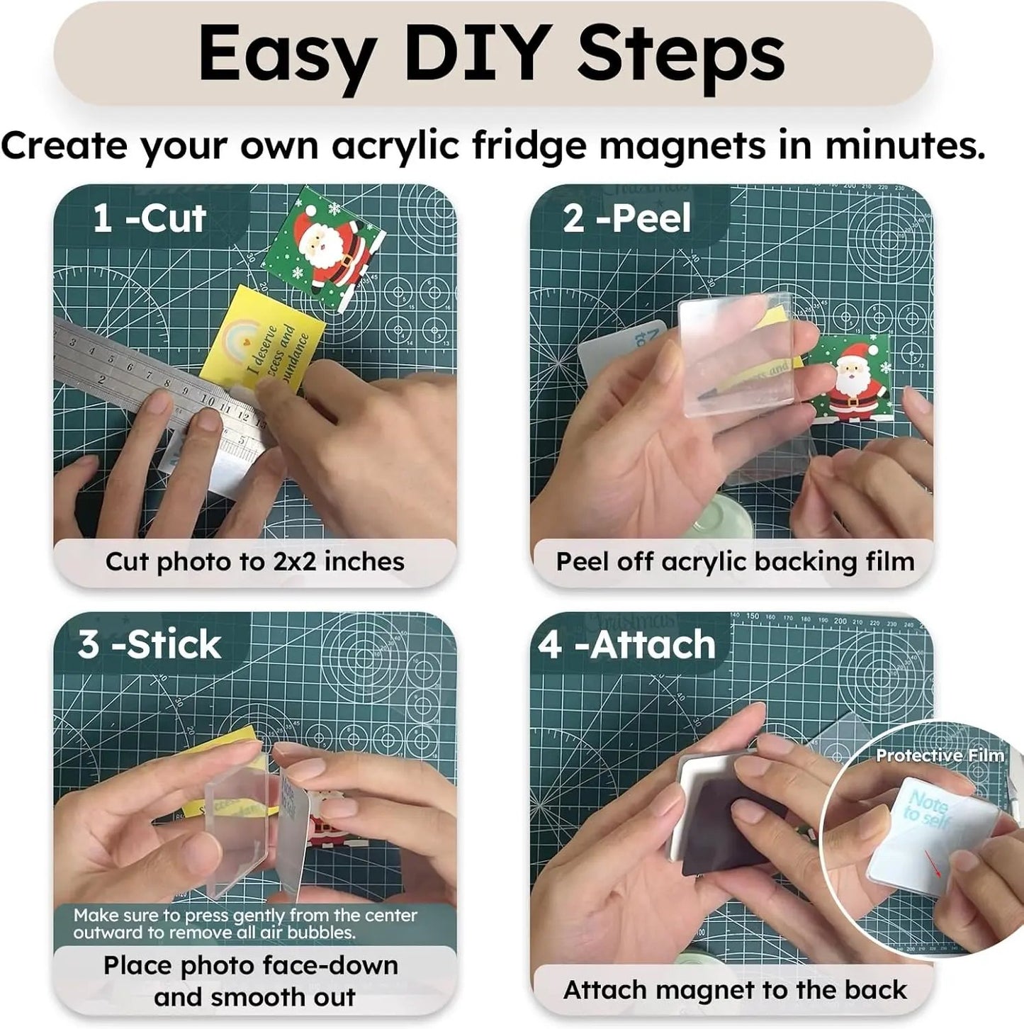 🔥HOT SALE🔥✂🎞 2" x 2" Clear Acrylic DIY Fridge Magnet Set with Adhesive Backing – Square Magnetic Photo Frames with Stunning 3D Effect 💕