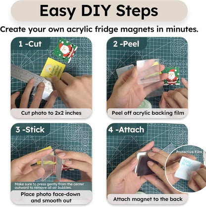 🔥HOT SALE🔥✂🎞 2" x 2" Clear Acrylic DIY Fridge Magnet Set with Adhesive Backing – Square Magnetic Photo Frames with Stunning 3D Effect 💕