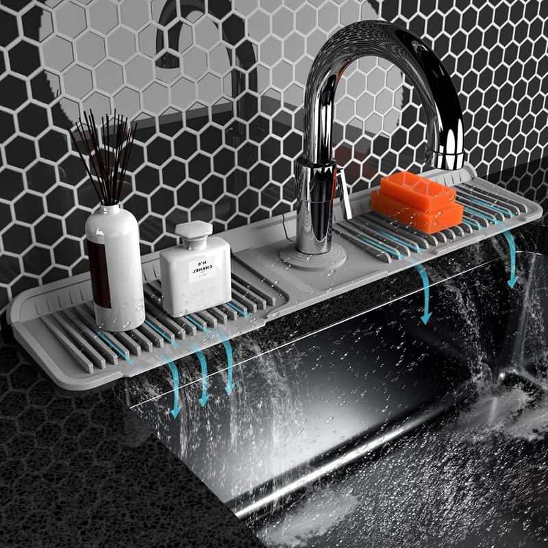 💖Kitchen Sink Faucet Mat, Silicone Folding Splash Guard