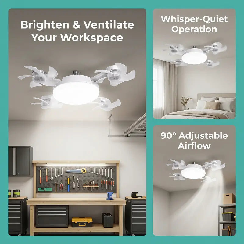 2026 New E27 Silent Socket Ceiling Fan Light with Remote Control