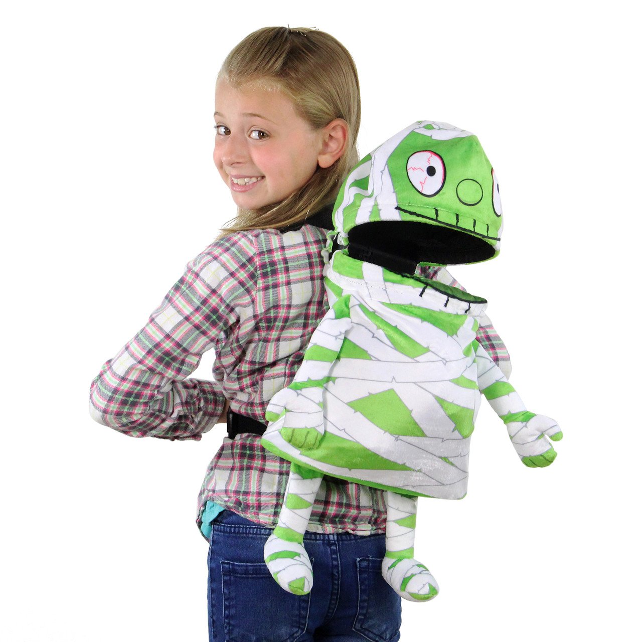 Kids Interactive Green Mummy Plush Candy Backpack | Music Playing Trick or Treat Bag