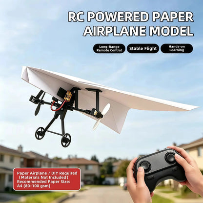 Power-Up RC Paper Airplane Kit with Gyro Stabilizer – DIY Electric Remote Control Plane with Dual Propellers, Lightweight Foldable Flying STEM Toy