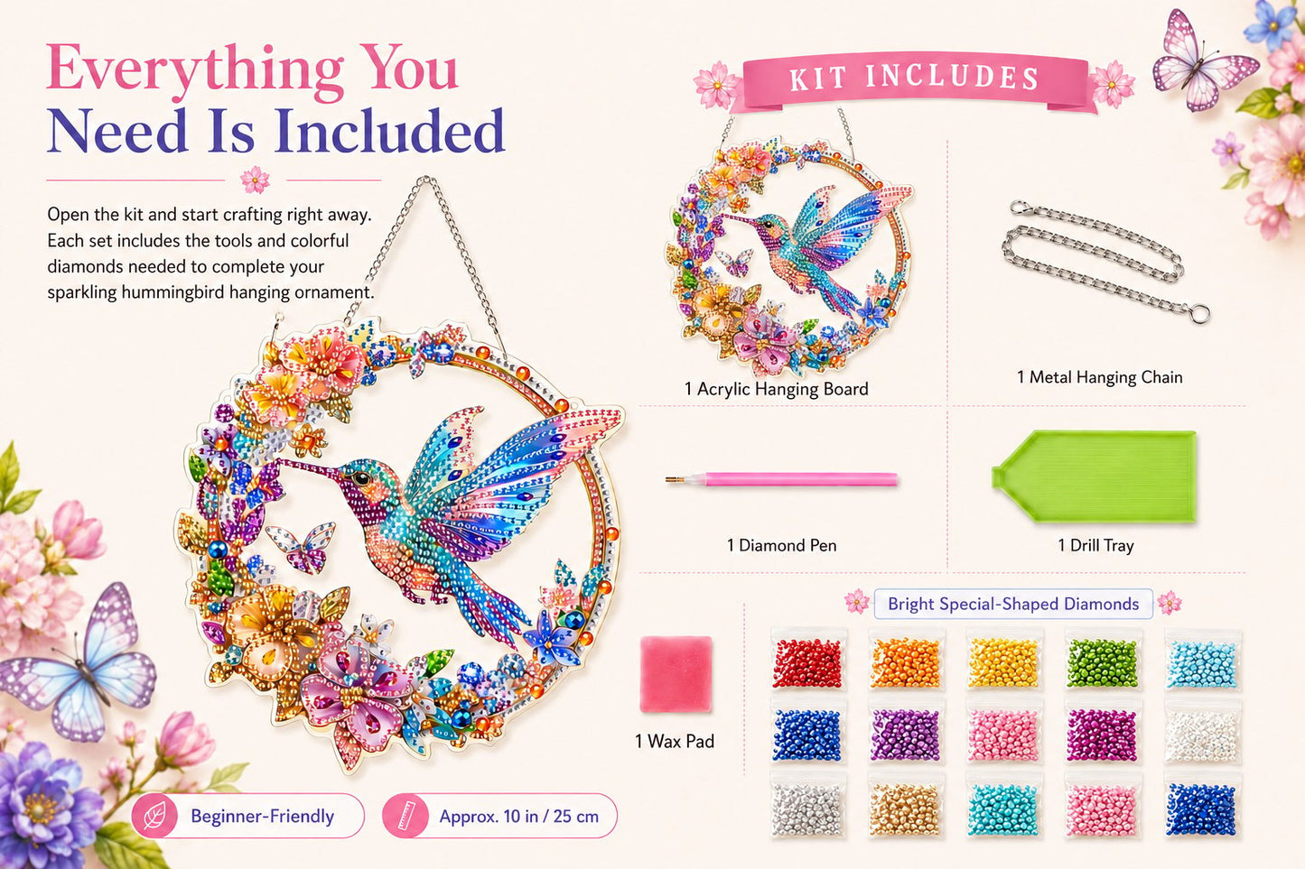 💥 Hummingbird Diamond Art Hanging Ornament Kit – Sparkling DIY Window Ornament 🐦✨