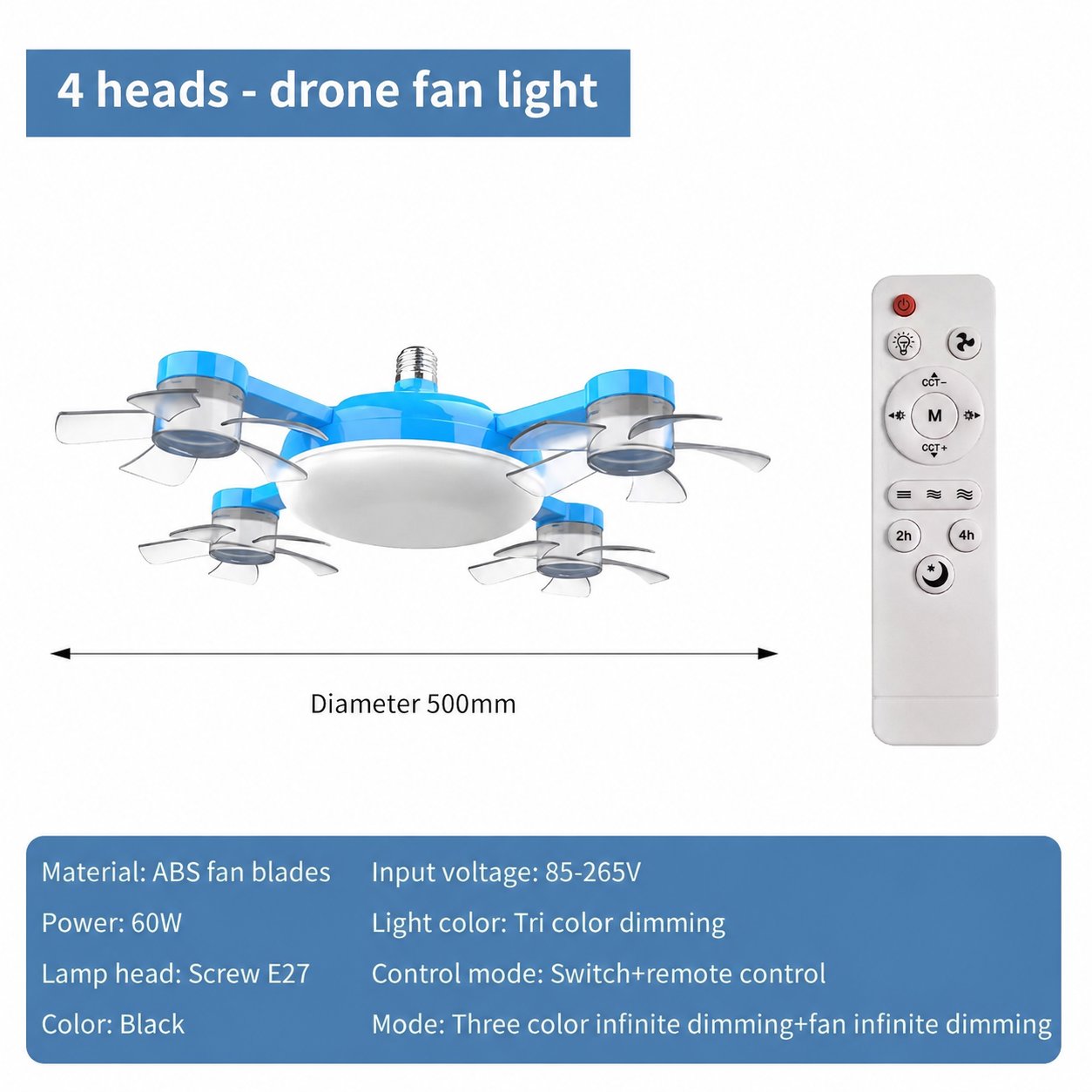 2-in-1 Remote-Controlled LED Ceiling Fan Light