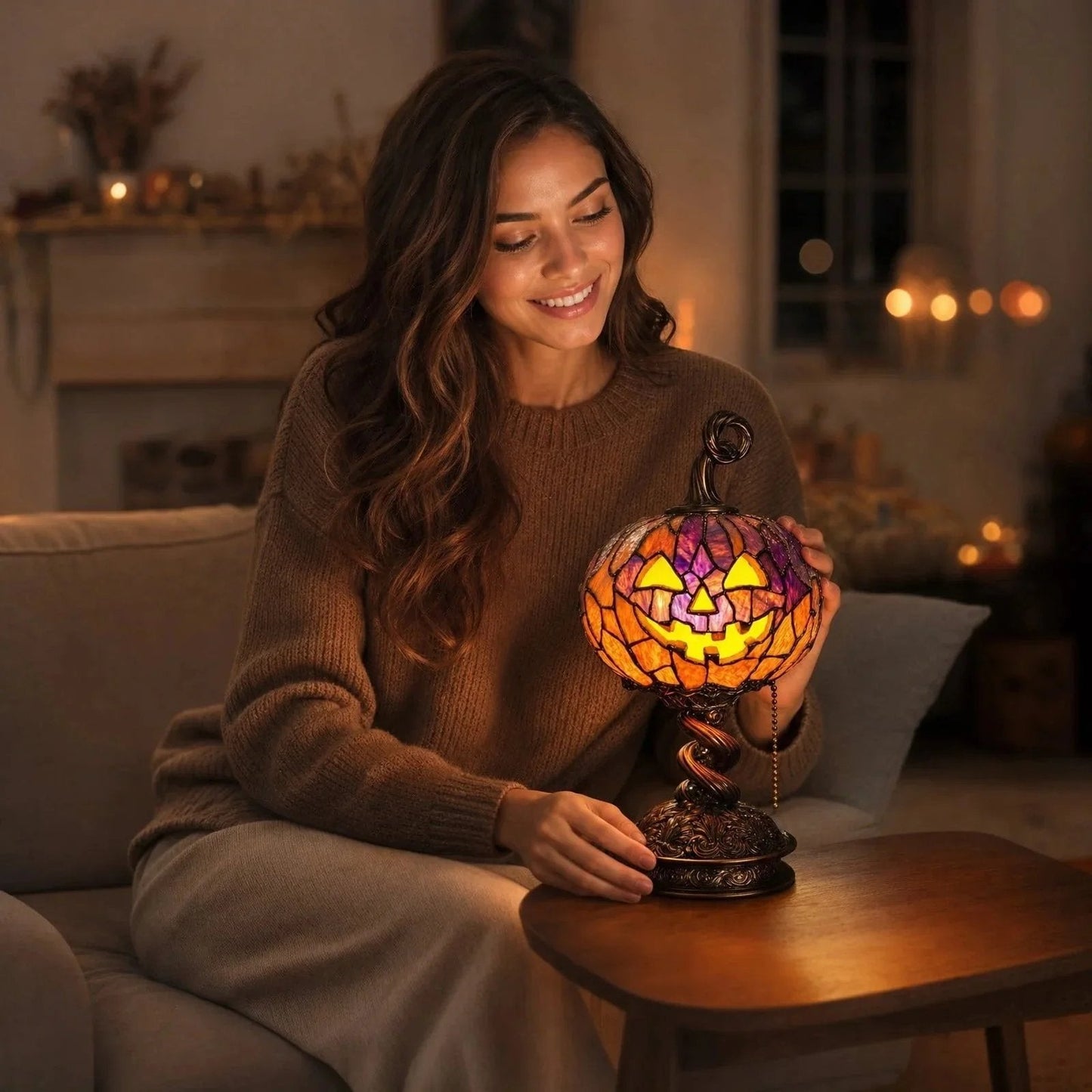 🎉Halloween Stained Glass Style Pumpkin Table Lamp