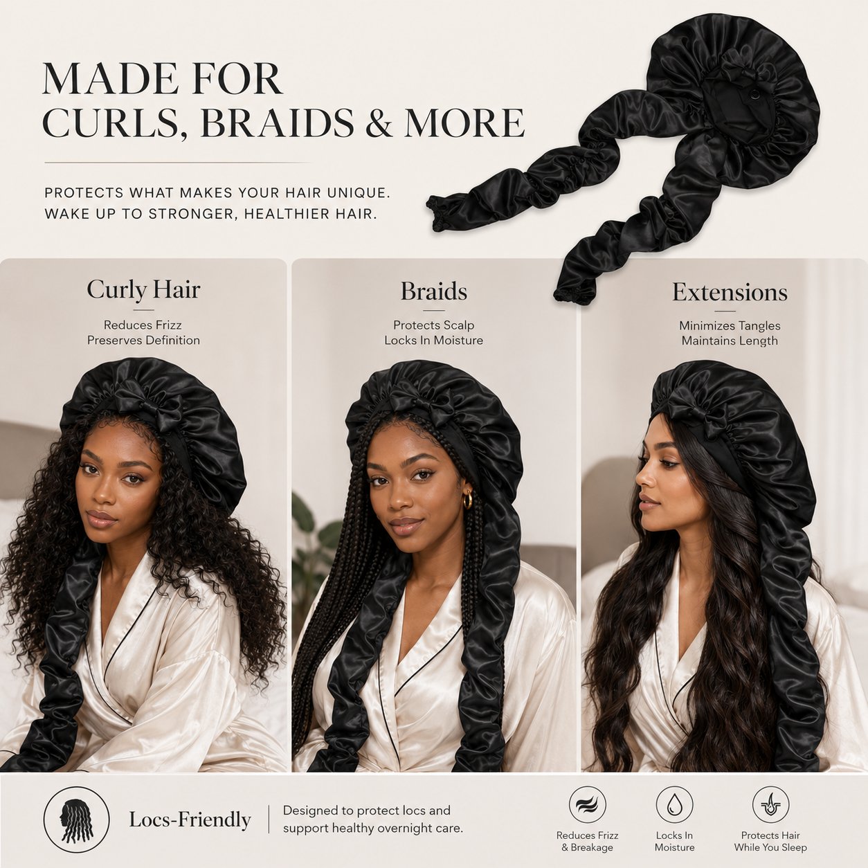 🔥Silk Bonnet for Long Curly Hair