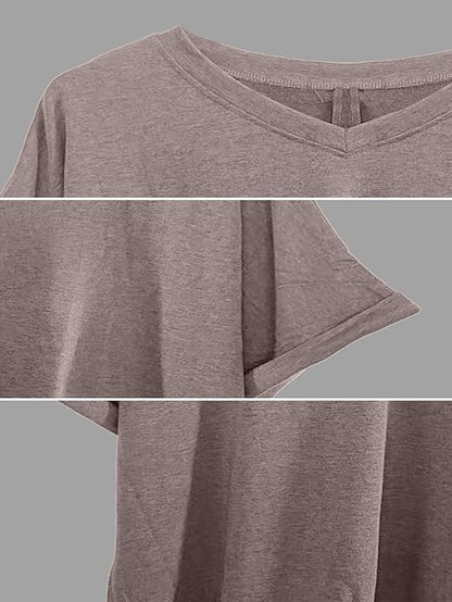 Women's V Neck Oversized T-Shirt Loose Fit Casual Short Sleeve Summer Tops Loose Basic Tee