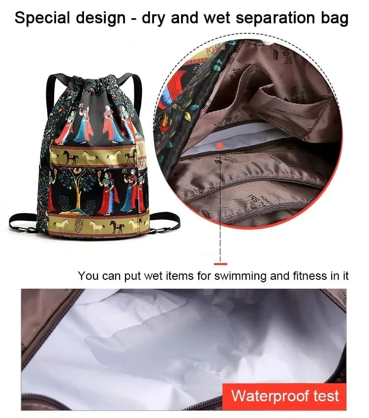 Foldable Dry-Wet Separation Backpack – Waterproof Nylon, Large Capacity, Drawstring, Travel & Sports (3 Styles)