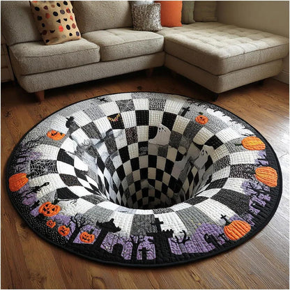 💀Halloween 3D Bottomless Illusion Rug Skeleton Pit Non-Slip Crystal Velvet Mat 🎃
