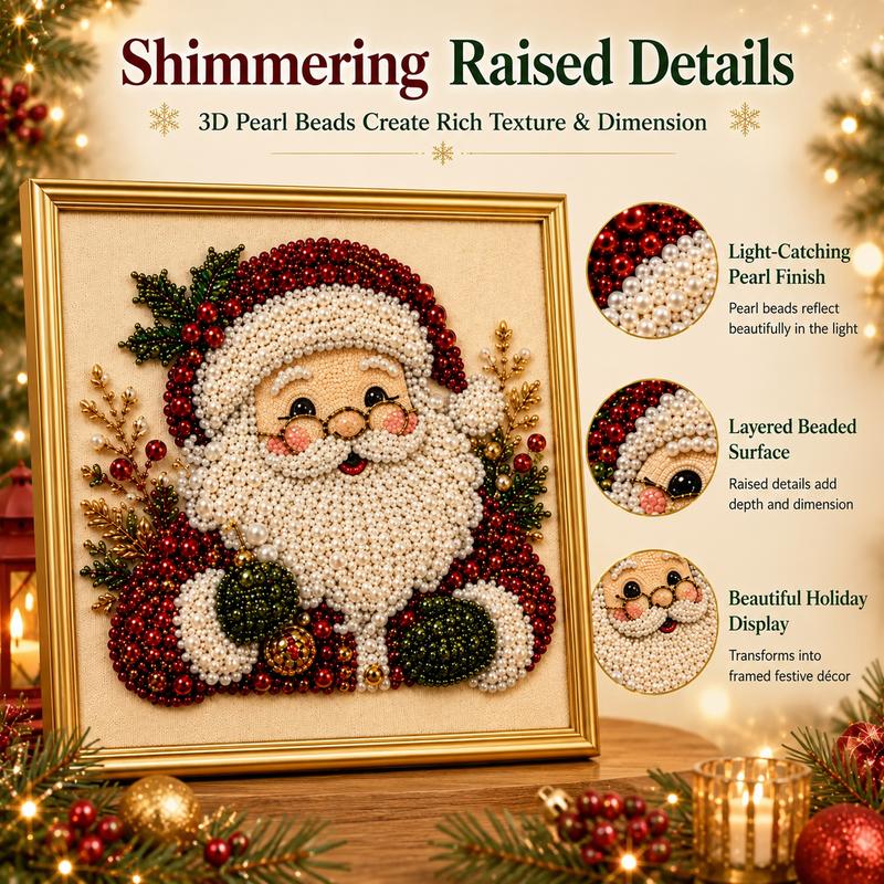 Frameless 3D Beaded Christmas Pearl Diamond Painting, Xmas Wreath Stocking Mosaic Art🎄