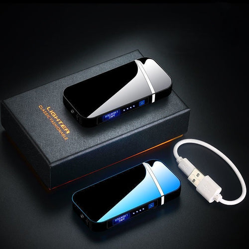 Metal Electric Lighter, Dual Arc, Windproof, LED Battery Indicator, Automatic Protection