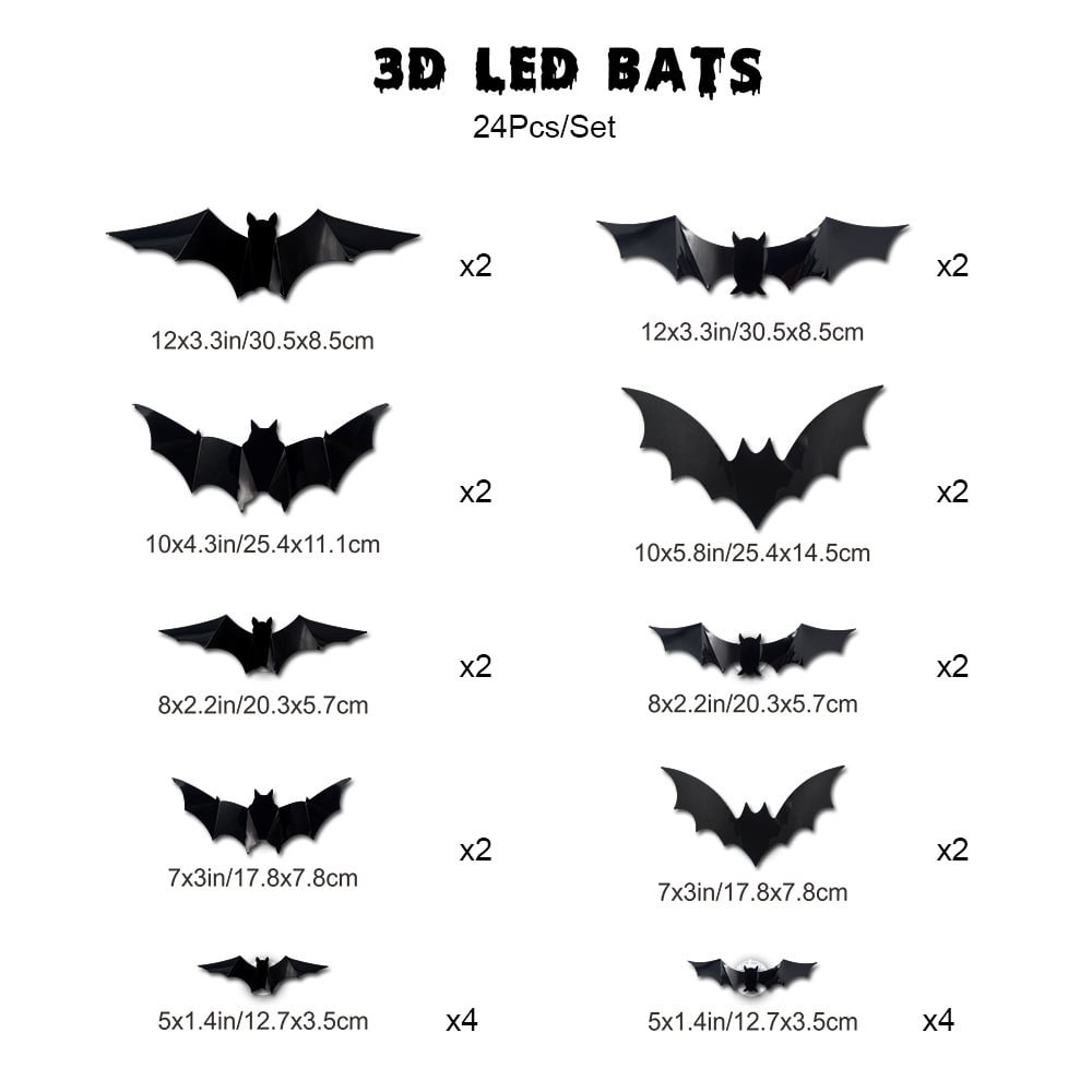 3D LED Glowing Bat Wall Decorations – Halloween Flying Bat Swarm Set