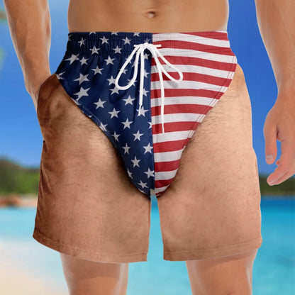 Funny Patriotic Men Swim Trunks - Summer Vacation And Travel Gifts For Men - Freedom And Chill