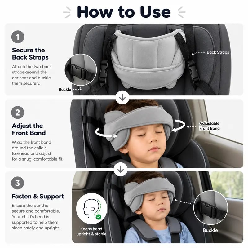 📢📢49% OFF !! ⏰😴 Kids Car Seat Head Support Strap | Toddler Sleep Head Stabilizer for Car Travel