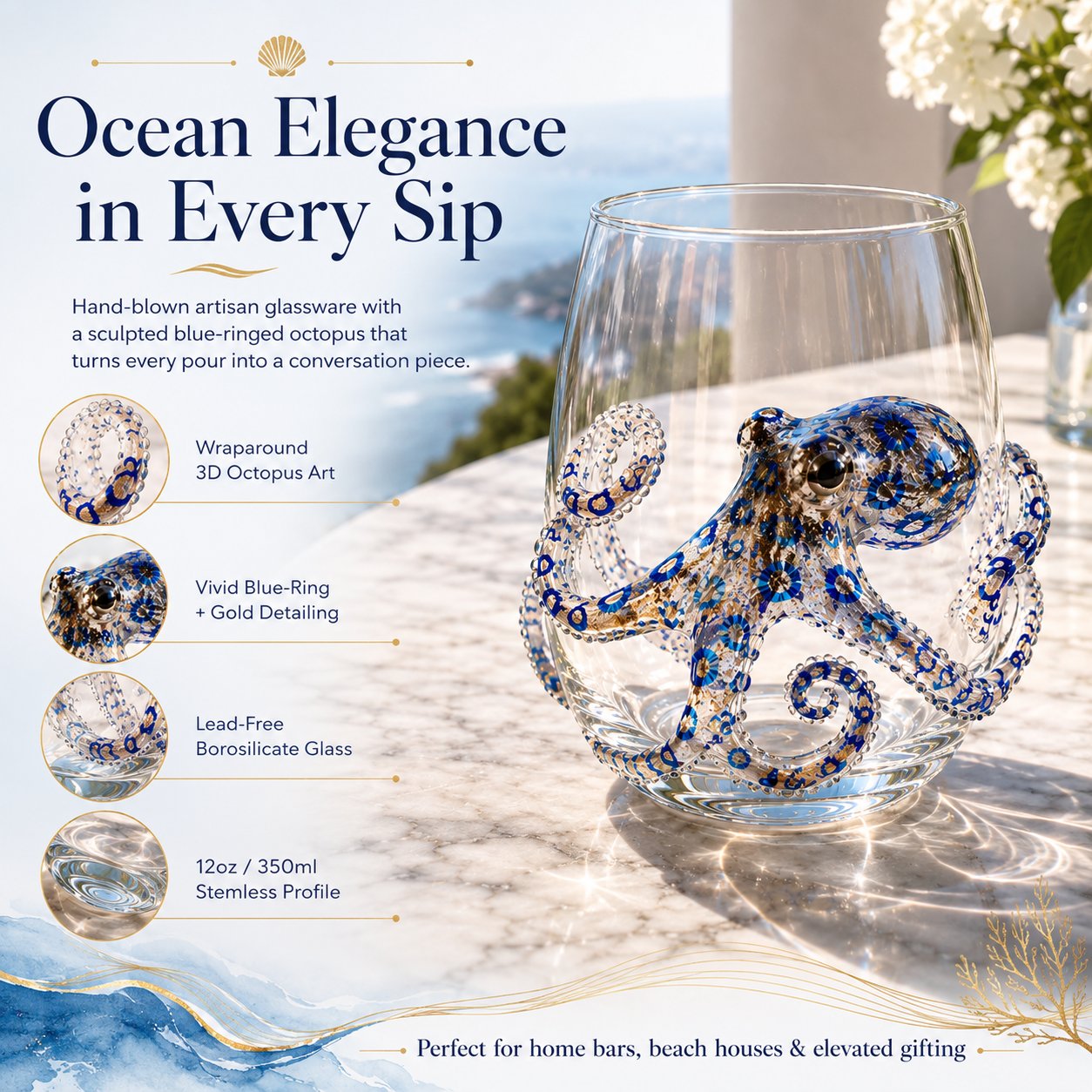 🔥HOT SALE🔥🌊Artisanal Blue Ringed Octopus Glassware