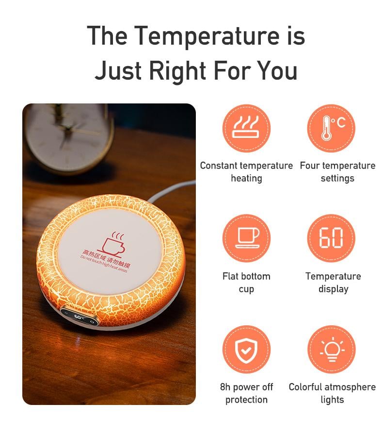 💥Lava Coaster Warmer Adjustable Temperature With Light🔥☕