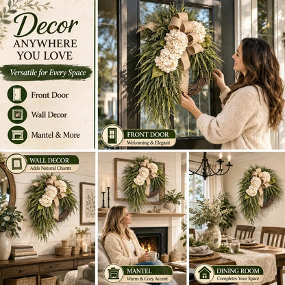 🎉🌸Handcrafted Hydrangea Wreath – The Perfect All-Season Front Door Decor