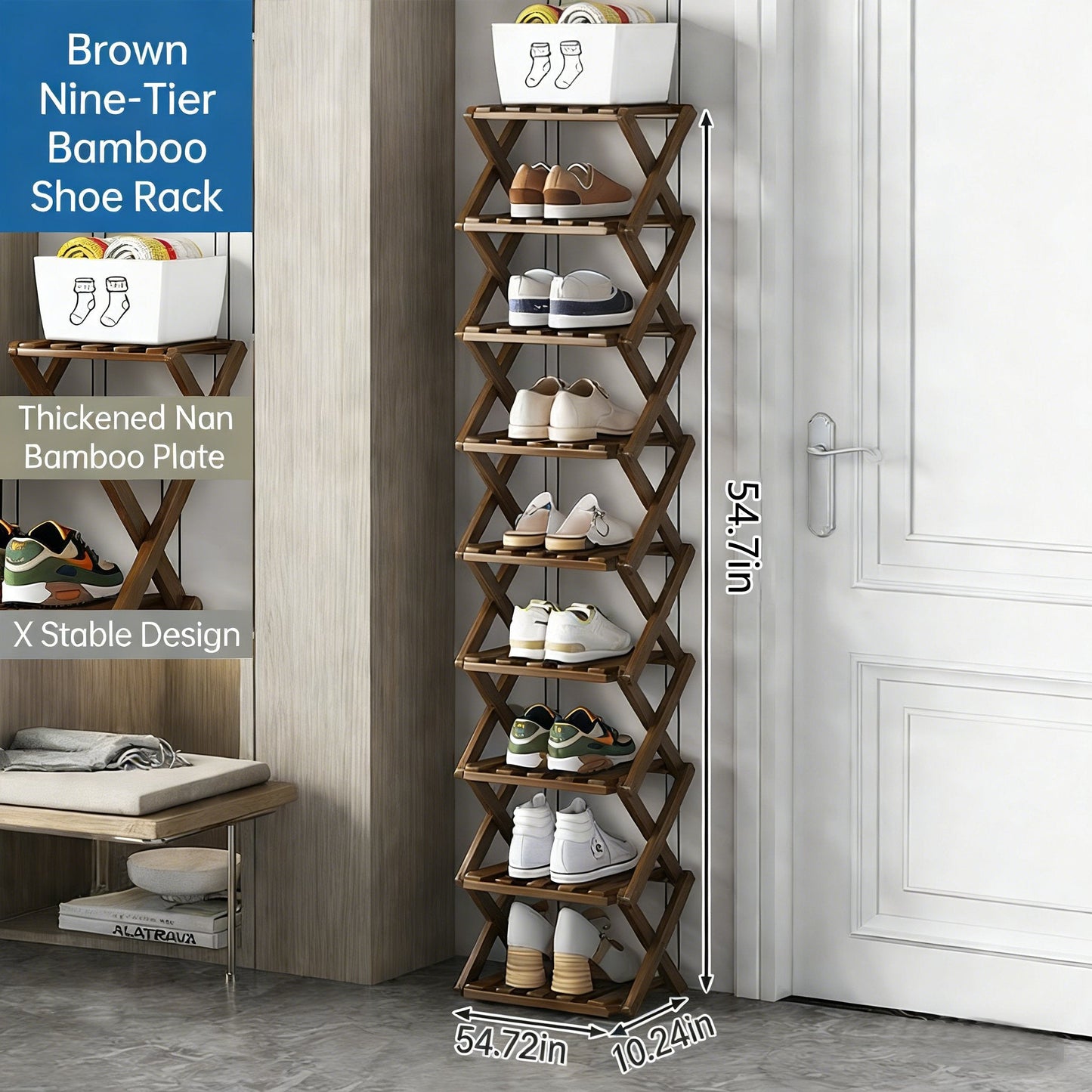 The 9-Tier No-Assembly Bamboo Rack !✨👟