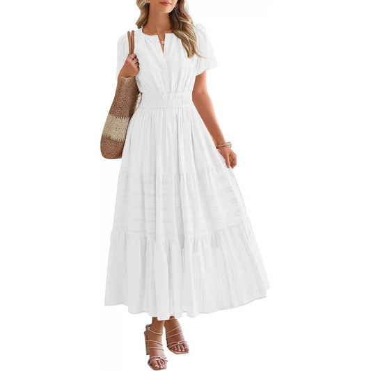 🔥 Vestido largo casual de verano 2026 para mujer, ligero, manga corta, cuello en V, estilo bohemio con bolsillos