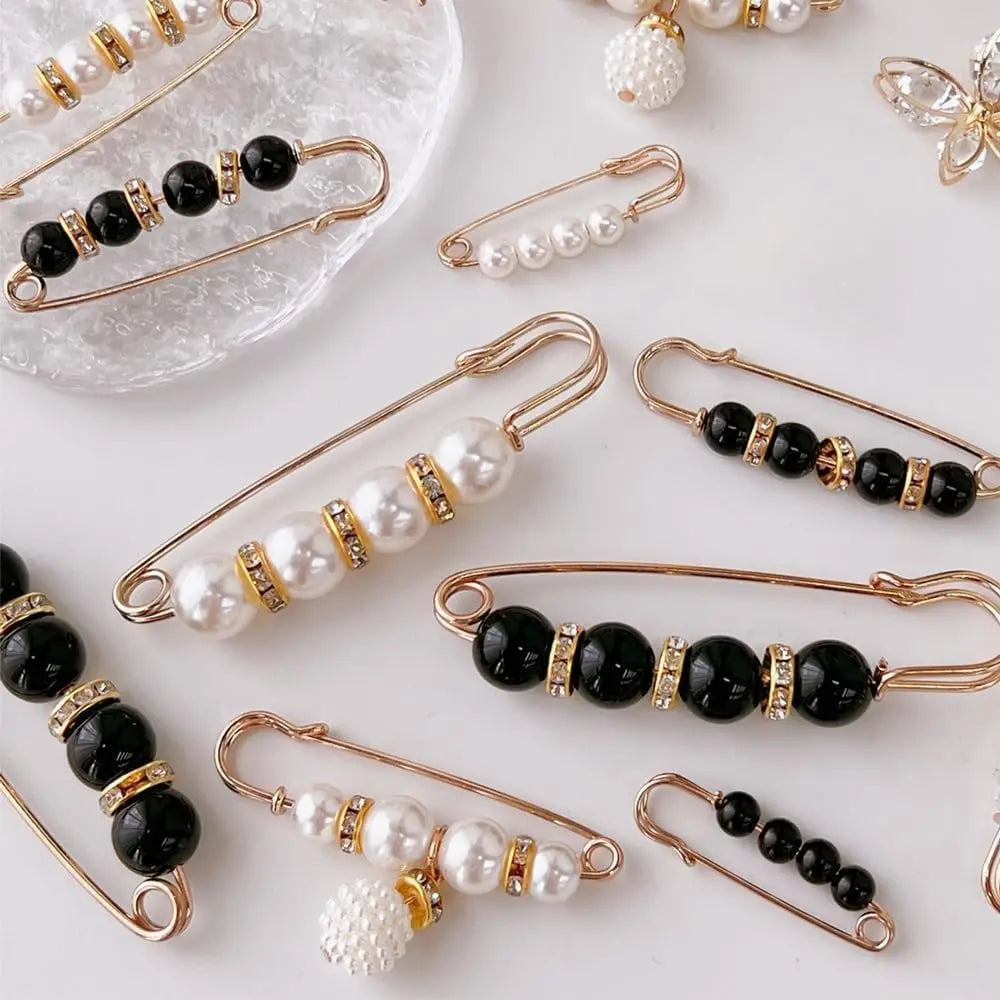 8PCS Pearl Brooch Pins, Faux Pearl Safety Pins for Dresses, Cardigans & Scarves