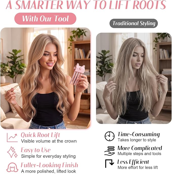 Wireless Heated Volumizing Root Lift Clip - Salon Crown Volume Styling Tool for Fine Flat Hair