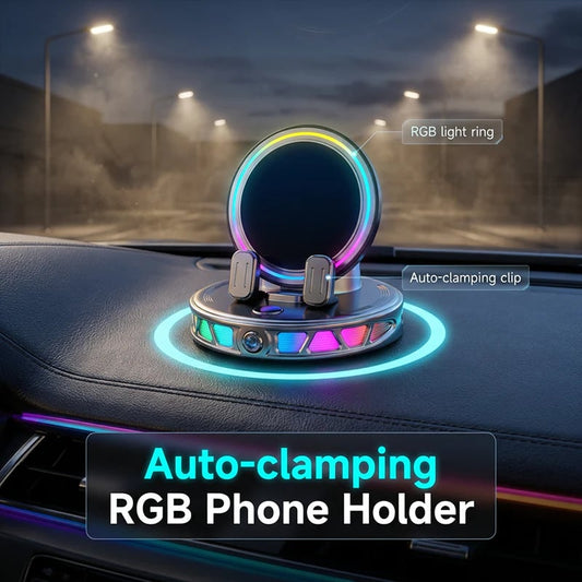 📱 Soporte para teléfono de coche RGB ✅ Sujeción automática y carga inalámbrica | Conducción segura con una mano 🚗