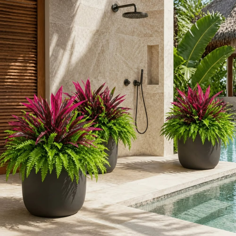 🔥LAST DAY SPECIAL 50% 🌿UV-Resistant Artificial Fern & Red Dracaena Decorative Plants – Full, Lush & Fade-Resistant!