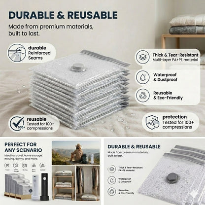 Cordless Travel Vacuum Bag Set, Save 80% of luggage space immediately