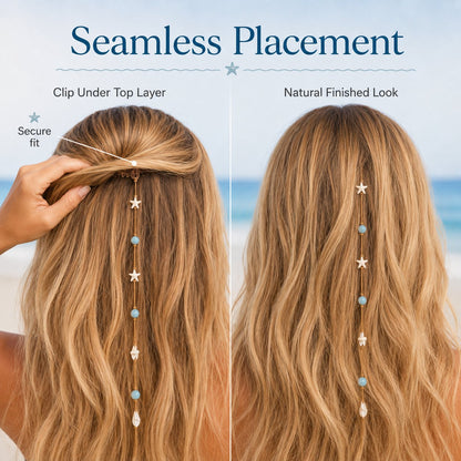 🎉🌊⭐Beachy Mermaid Hair Accent Clip (Featuring blue bead accents, starfish, and shell charms)