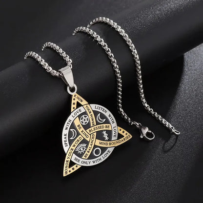 Steel and titanium Triple Goddess Triquetra Necklace Celtic Knot Irish Christian Trinity Knot Pendant