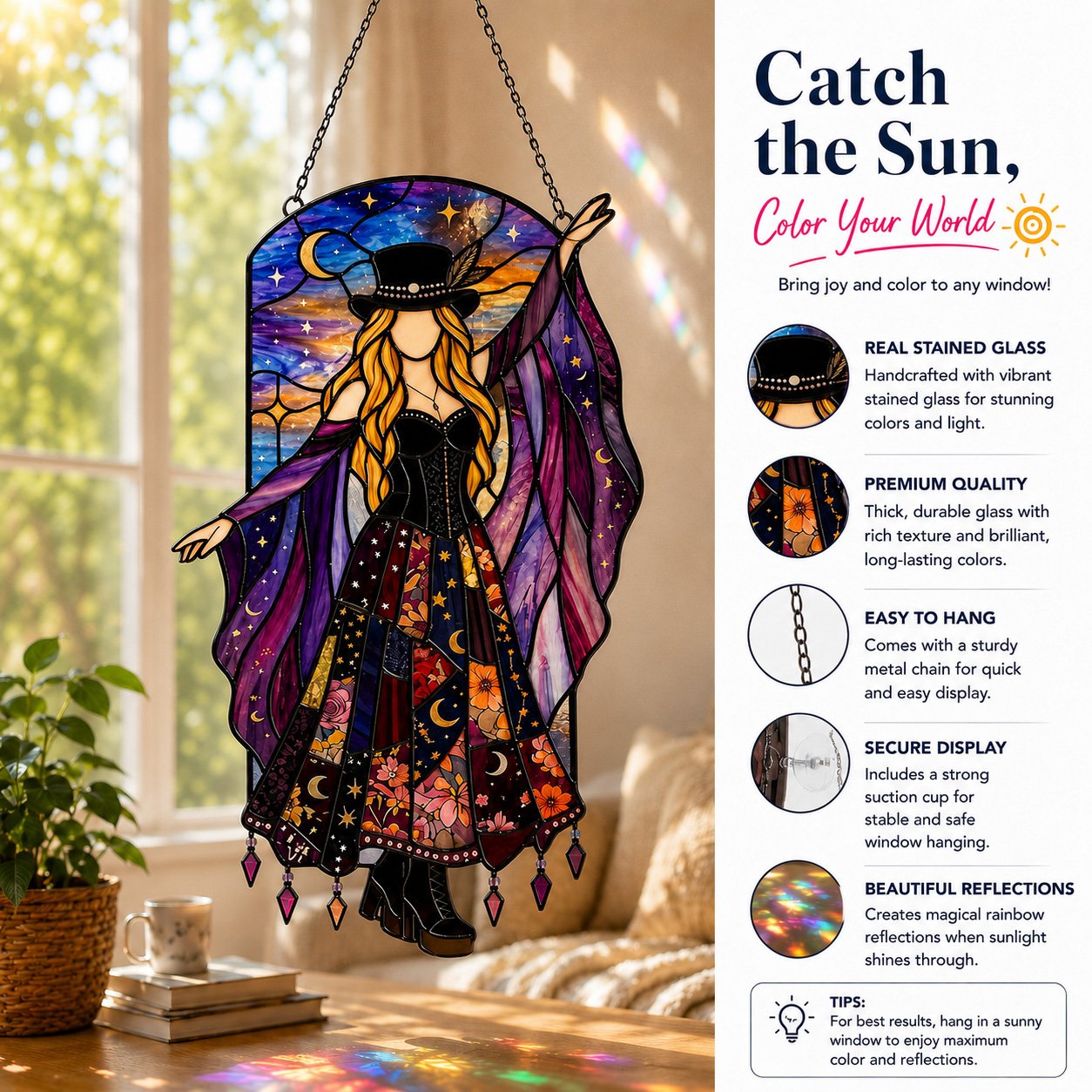 💥💃🤘 Handmade Stained Glass Spinning Suncatcher
