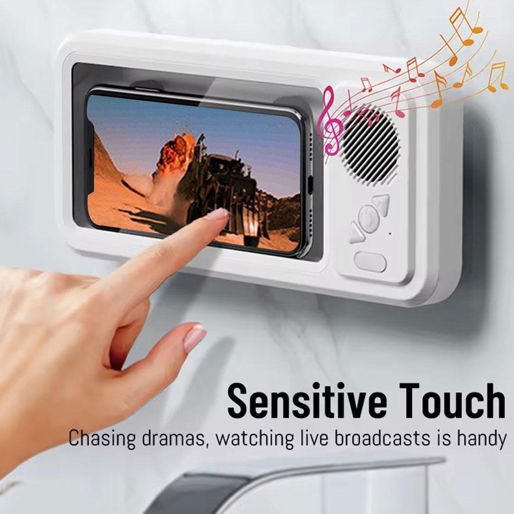 🔥Waterproof Bluetooth Shower Phone Holder - 480° Rotation with Speaker