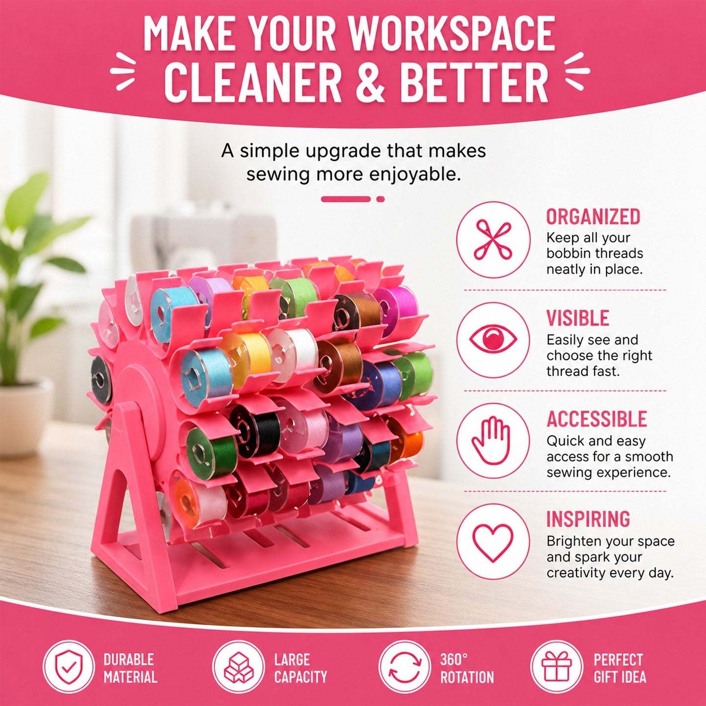 🔥Last Day 49% OFF - 🧵Rotating Bobbin Thread Organizer