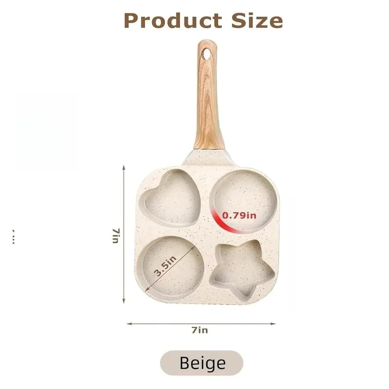 🔥Non-stick four-hole star-shaped omelette pan cookware, granite style pancake pan with wooden handle