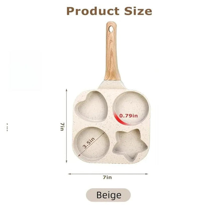 🔥Non-stick four-hole star-shaped omelette pan cookware, granite style pancake pan with wooden handle