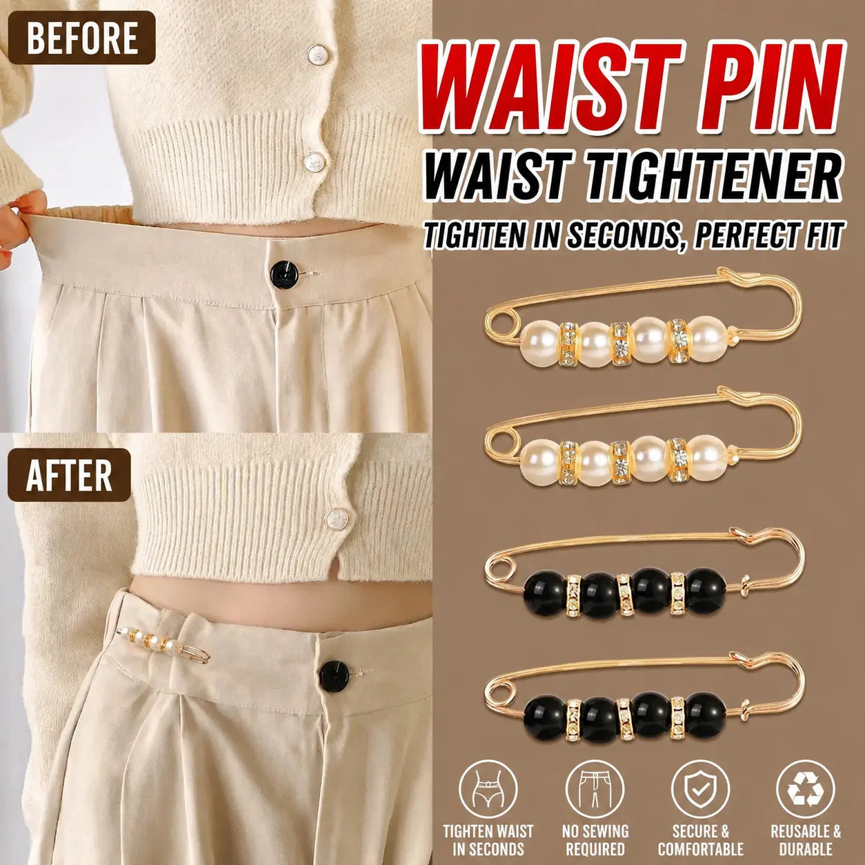 8PCS Pearl Brooch Pins, Faux Pearl Safety Pins for Dresses, Cardigans & Scarves