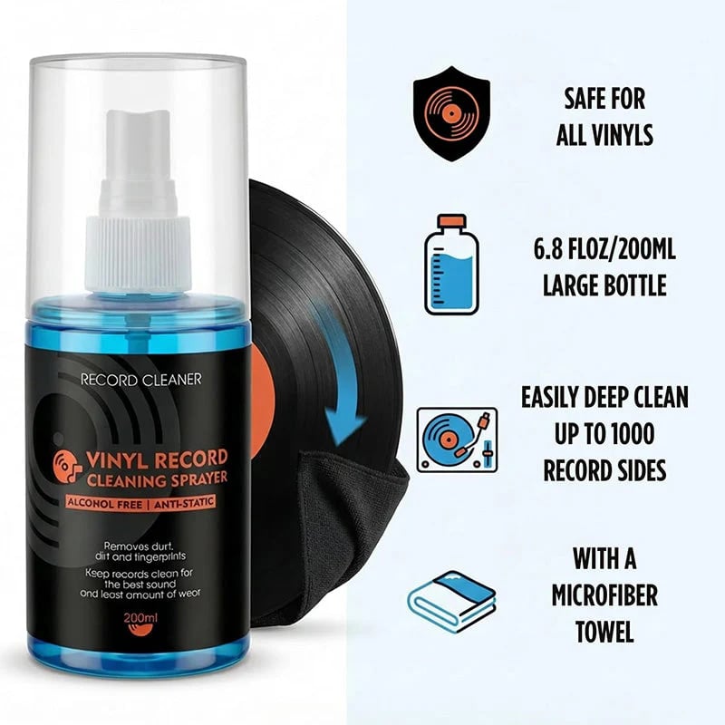 🎵 LIMITED-TIME 50% OFF! 💥 Anti-Static Vinyl Record Cleaning Spray – Dust Removal, Alcohol-Free, Easy Mist ✨