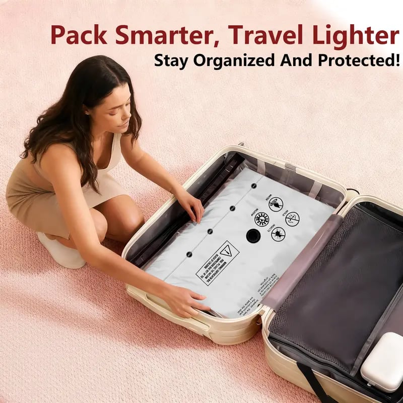 Cordless Travel Vacuum Storage Compression Bag Set – 15-Pack in 3 Sizes – USB Rechargeable Handheld Pump with Built-In Battery