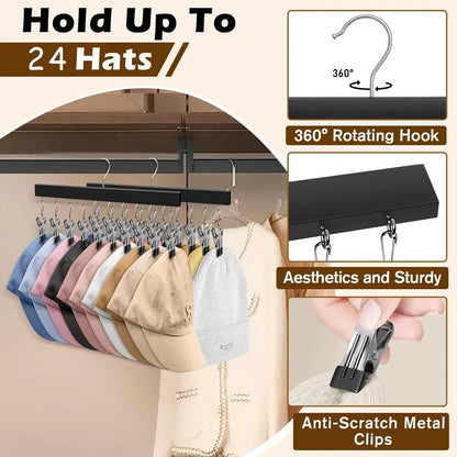✔️Wooden Hat Organizer with 12 Stainless Steel Clips Holds