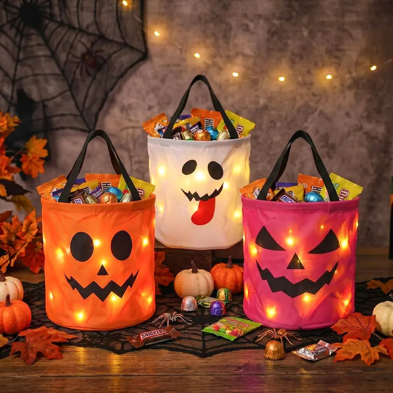 🎃 Light Up the Night! 3-Piece LED Halloween Candy Bucket Set 👻