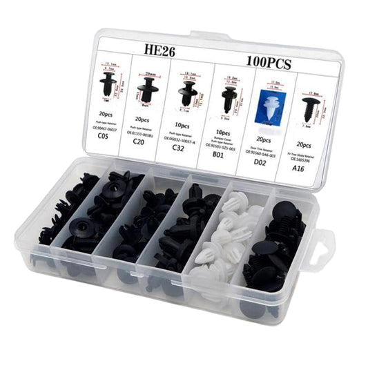 HE26 100 unidades de juego universal de tornillos de expansión para guardabarros de automóviles, placas de hojas, clips de paneles de puertas C05 C20 C32 B01 D02 A16 Accesorios para automóviles