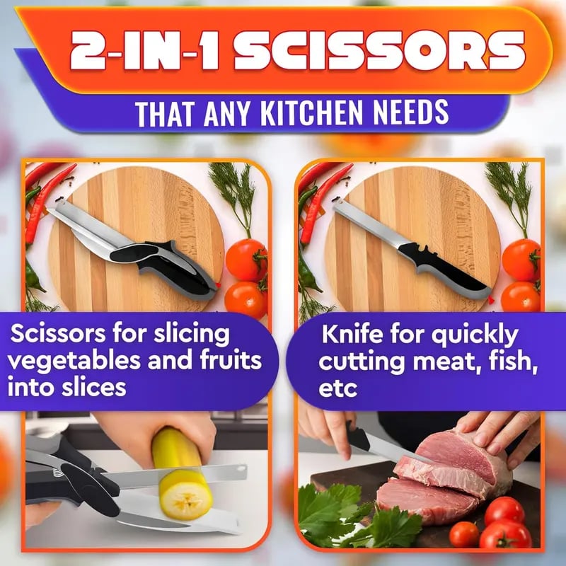 ✂️ 2-in-1 Kitchen Scissors with Built-in Cutting Board | All-in-One Cooking Helper
