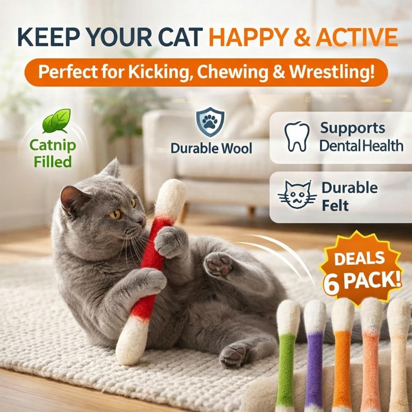 6-Pack Organic Catnip Swabs – Stop Night Zoomies & Save Your Furniture