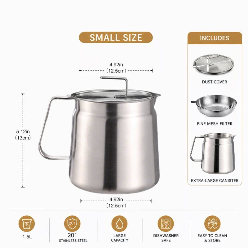 🎉68oz 201 Stainless Steel Deep Fryer Pot with Basket & Strainer, Large Capacity Bacon Grease Container for Kitchen,Frying, Cooking, Camping,Oil Filter Container - Dishwasher Safe