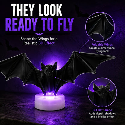 3D LED Glowing Bat Wall Decorations – Halloween Flying Bat Swarm Set