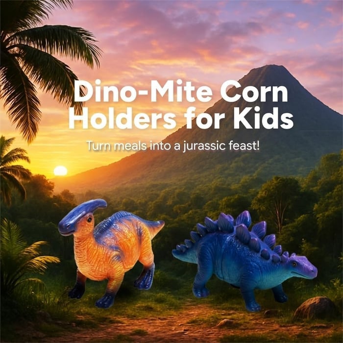 🦖Dinosaur Corn Holders for Corn On The Cob - Funny Corn Cob Holder for Kids and Adults with Stainless Steel Prongs