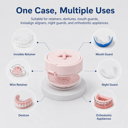 3-in-1 Leak-Proof Retainer Cleaning Case with Mirror, Drain Tray & Travel Storage
